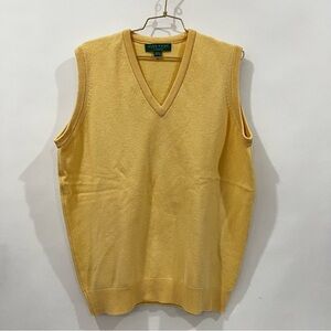 Alan Paine England Lambswool Vest Size 44-52 (L/XL Yellow Knit Sweater V-Neck